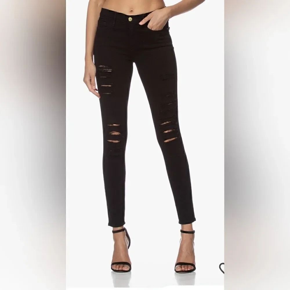 FRAME DENIM Black distressed le skinny